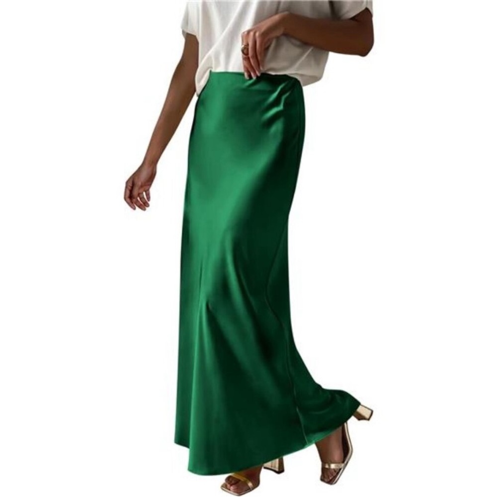 Women's Satin Maxi Skirts, Long Skirt Green